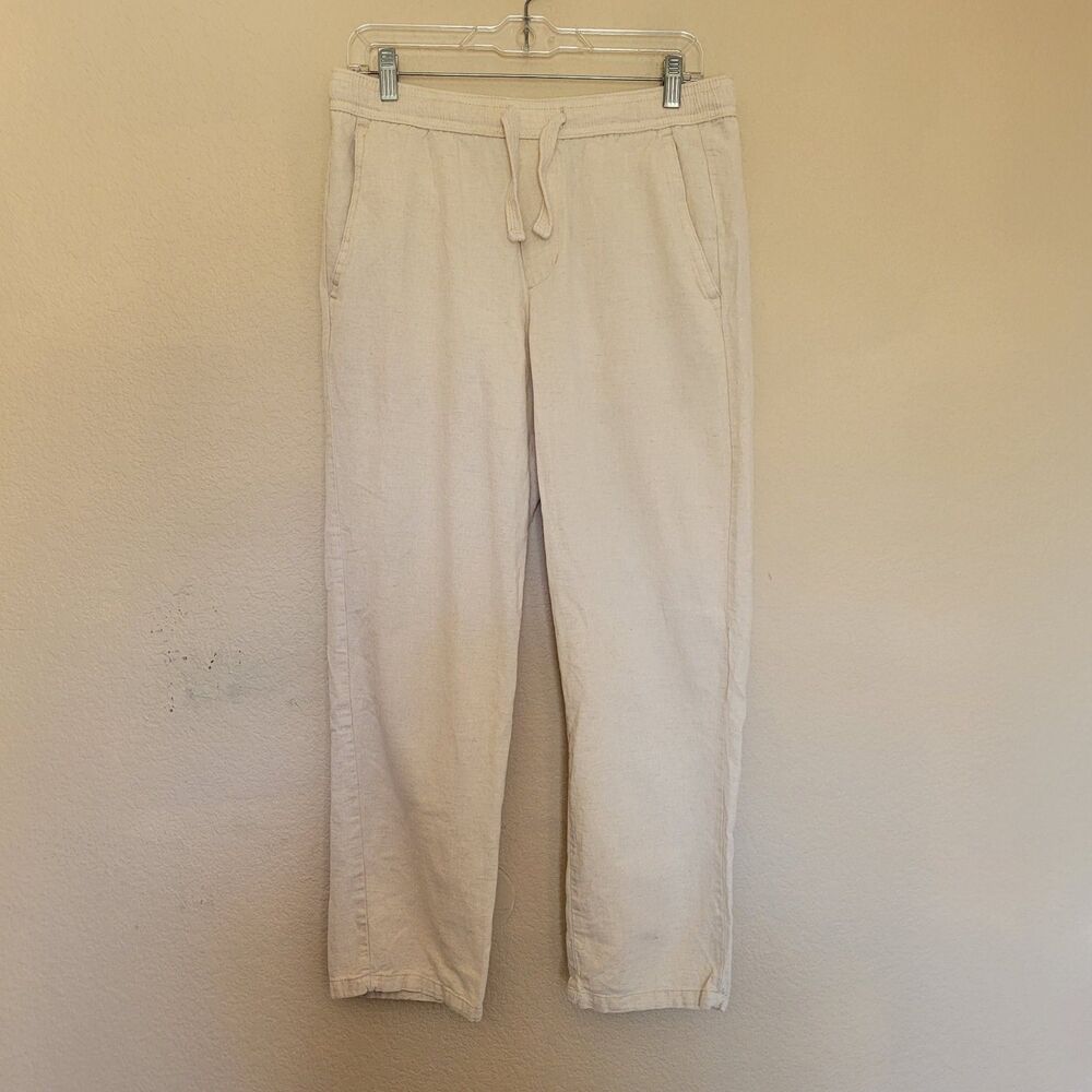 Zara Linen Blend Pants Womens Medium Pull On Beige Pockets Lightweight Minimal